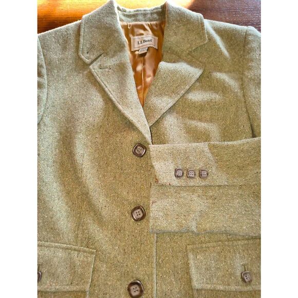 L.L.Bean women's wool silk-blend blazer muted green tweed vintage Size Small pet - Picture 2 of 13